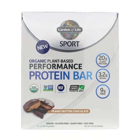 Garden of Life Sport Organic Plant-Based Performance Protein Bar Peanut Butter Chocolate 12 Bars