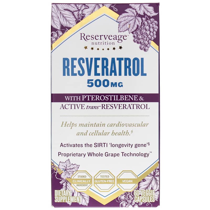 Reserveage Nutrition Resveratrol 500 Mg with Pterostilbene 60 Veg Capsules