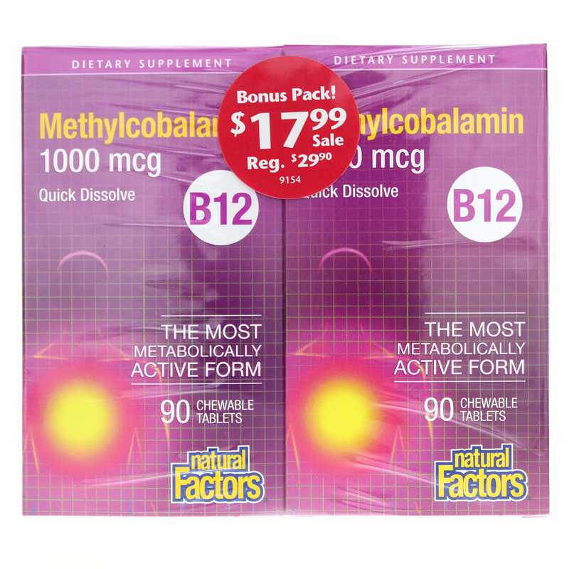 Natural Factors B12 Methylcobalamin 1000 Mcg Bonus Pack 90 Chewable Tablets