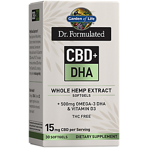 Dr. Formulated CBD+ DHA Whole Hemp Extract with Omega-3 DHA & Vitamin D3 - 15 MG CBD Per Serving (30 Softgels)
