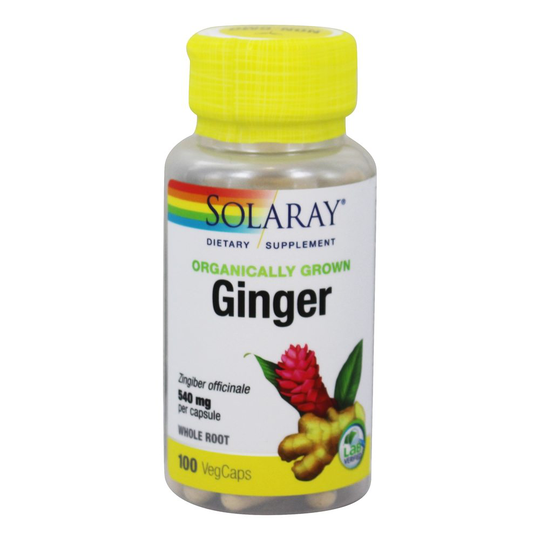 Solaray - Ginger Root Organically Grown 540 mg. - 100 Vegetarian Capsules