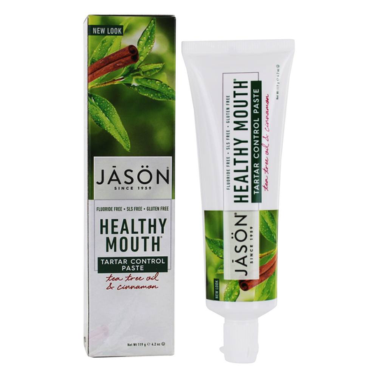 JASON Natural Products - Healthy Mouth Tartar Control Fluoride-Free Tooth Paste Tea Tree & Cinnamon - 4.2 oz.
