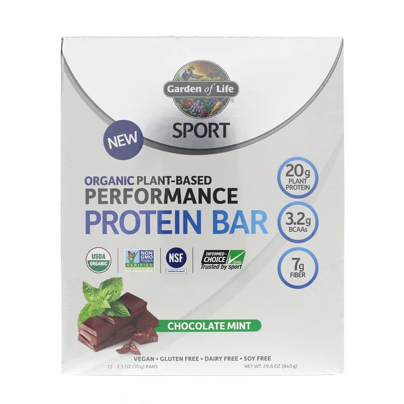 Garden of Life Sport Organic Plant-Based Performance Protein Bar Chocolate Mint 12 Bars