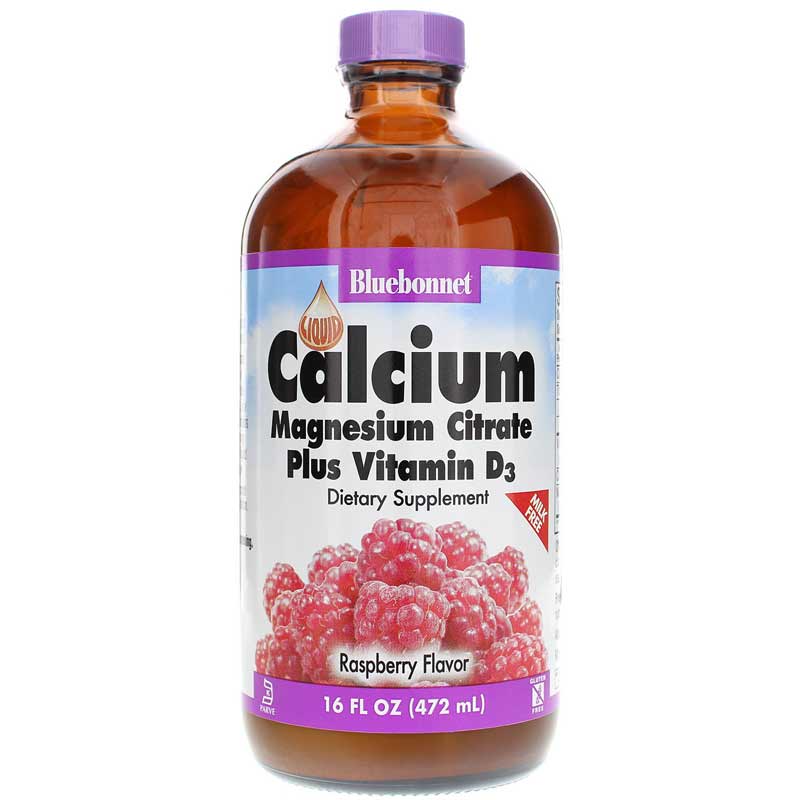 Bluebonnet Liquid Calcium Magnesium Citrate Plus Vitamin D3 Raspberry 16 Oz