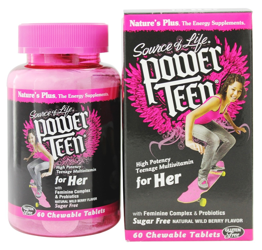 Natures Plus - Source Of Life Power Teen For Her High Potency Multivitamin Natural Wild Berry Flavor - 60 Chewable Tablets
