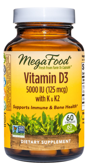 MegaFood - Vitamin D3 5000 IU with K & K2 - 60 Capsules