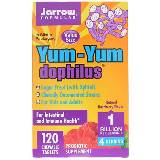Jarrow Formulas Yum-Yum Dophilus 1 Billion Raspberry 120 Chewable Tablets