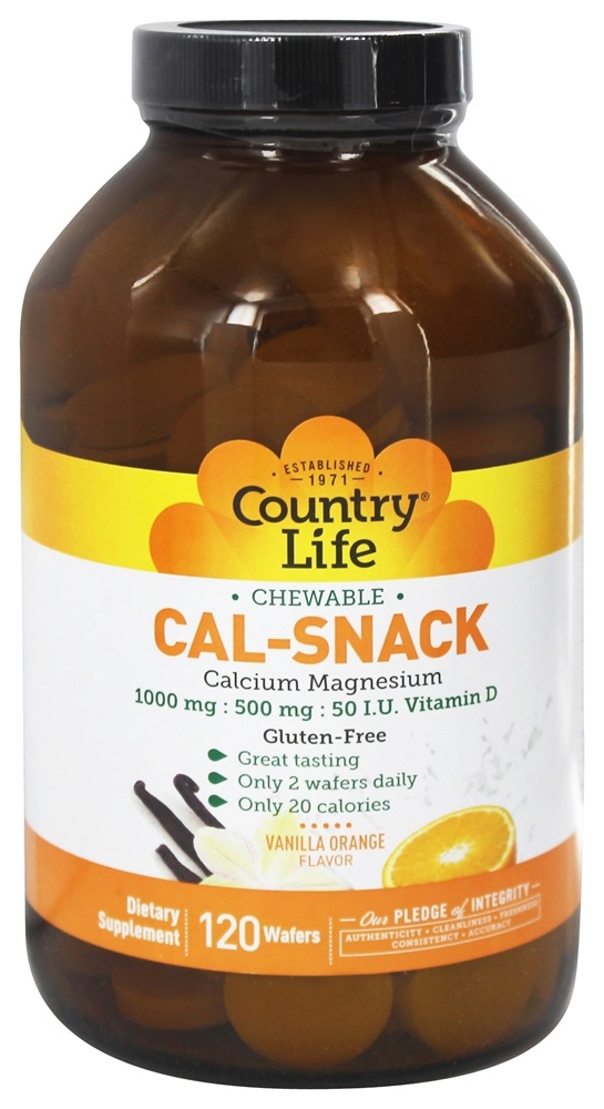 Country Life - Cal-Snack Chewable Calcium with Magnesium Vanilla/Orange Flavor - 120 Wafers