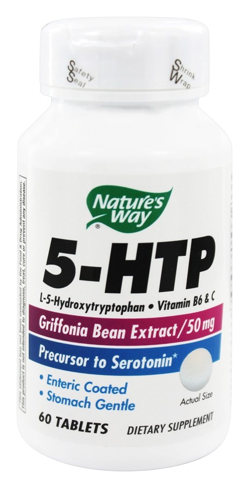 Nature's Way - 5-HTP with B6 & Vitamin C Natural Griffonia Bean Extract Precursor to Serotonin 50 mg. - 60 Enteric-Coated Tablets