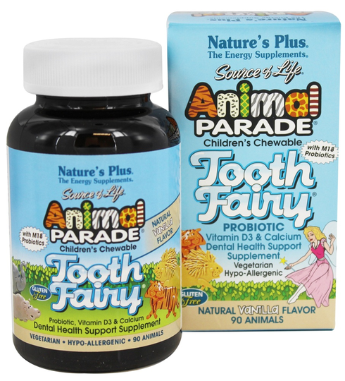 Natures Plus - Animal Parade Tooth Fairy Children's Probiotic Natural Vanilla Flavor - 90 Chewable Tablets
