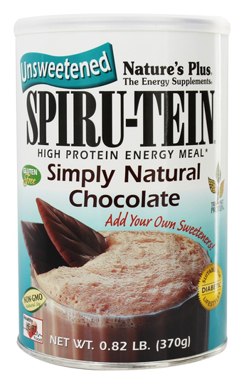 Natures Plus - Spiru-Tein Unsweetened High Protein Energy Meal Simply Natural Chocolate - 0.82 lbs.