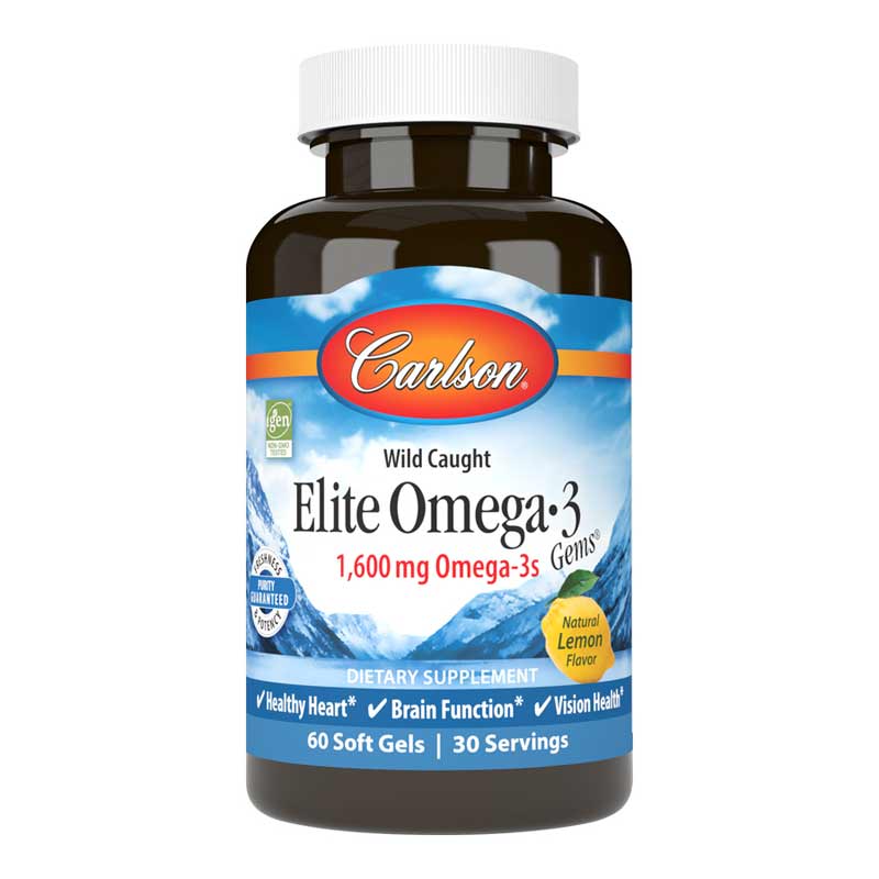 Carlson Labs Elite Omega-3 Gems 1600 Mg with Natural Lemon Flavor 60 Softgels