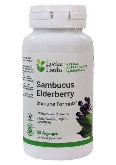 LuckyHerbs - Sambucus Elderberry Zinc Vitamin C Immune Formula - 60 Lozenges