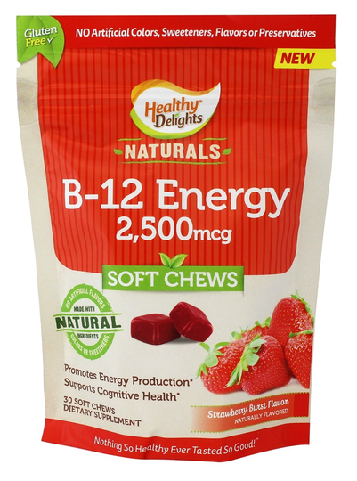 Healthy Delights - Gluten Free Naturals B12 Energy Soft Chews Strawberry Burst Flavor 2500 mcg. - 30 Soft Chews