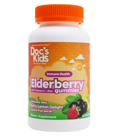 Doctor's Best - Doc's Kids Elderberry with Vitamin C & Zinc Gummies Berry-Lemon Delight - 60 Gummies