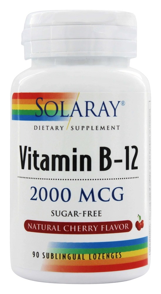 Solaray - Vitamin B12 Sugar Free Natural Cherry Flavor 2000 mcg. - 90 Lozenges