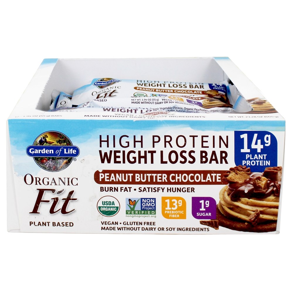 Garden of Life - Organic Fit High Protein Weight Loss Bars Peanut Butter Chocolate - 12 Bars