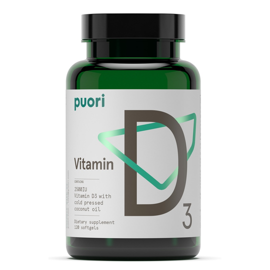 Puori - D3 Vitamin D3 with Cold-Pressed Coconut Oil 2500 IU - 120 Softgels