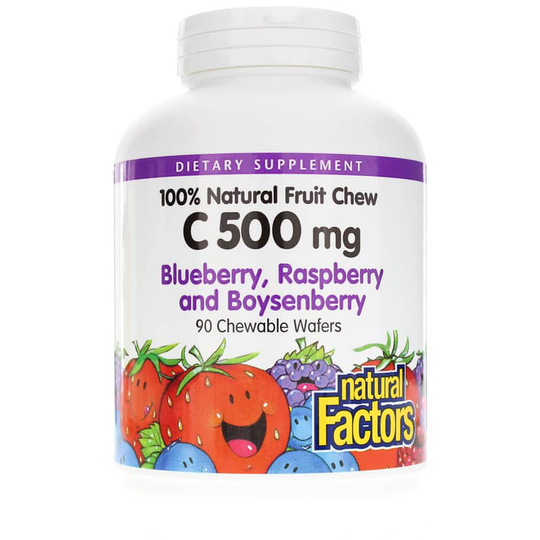 Natural Factors C-500 Mg Natural Fruit Chew Blueberry Raspberry Boysenberry 90 Chewables