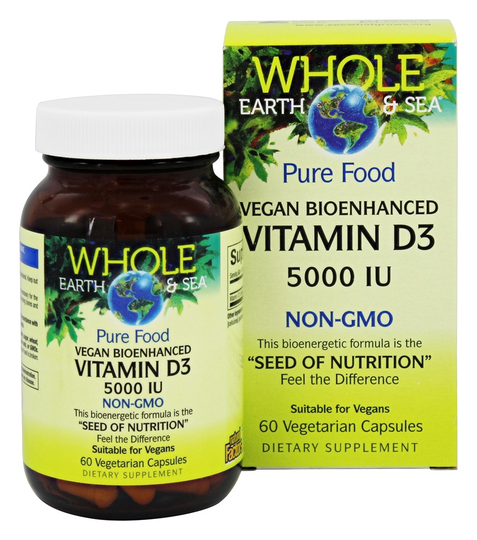 Whole Earth & Sea - Pure Food Vitamin D3 Vegan Bioenhanced 5000 IU - 60 Vegetarian Capsules