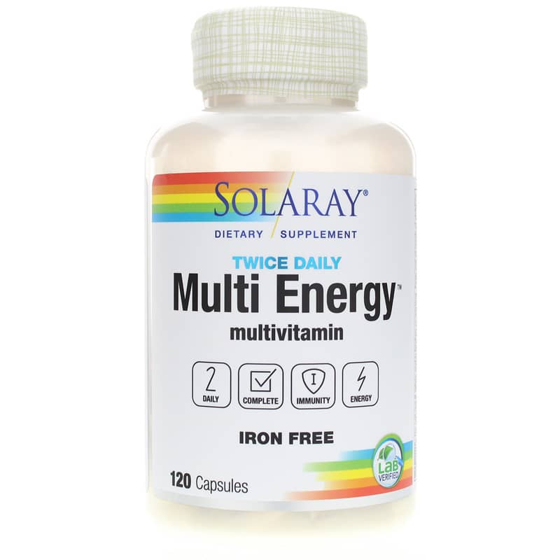 Solaray Twice Daily Multi-Vita-Min Iron-Free, Multi Energy Formula 120 Capsules