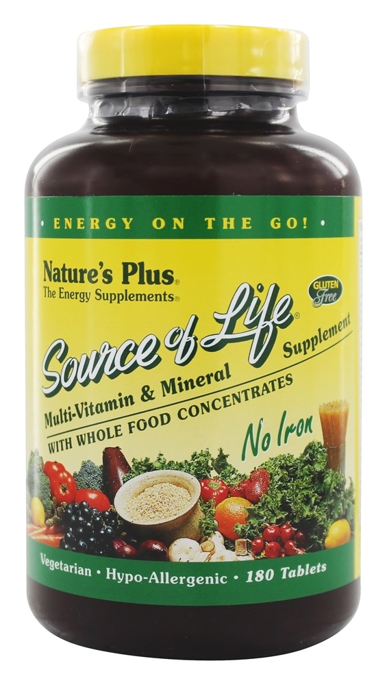 Natures Plus - Source Of Life Multi-Vitamin & Mineral No Iron - 180 Vegetarian Tablets