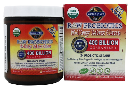 Garden of Life - Raw Probiotics 5-Day Max Care 34 Probiotic Strains 400 Billion CFU - 2.4 oz.