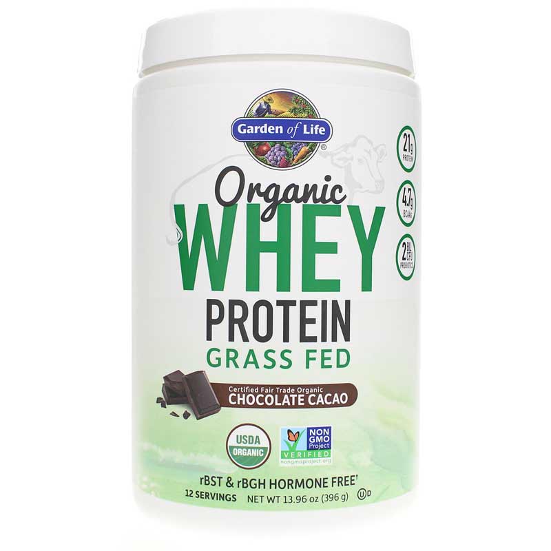 Garden of Life Organic Grass Fed Whey Protein Chocolate 13.96 Oz 12 Servings
