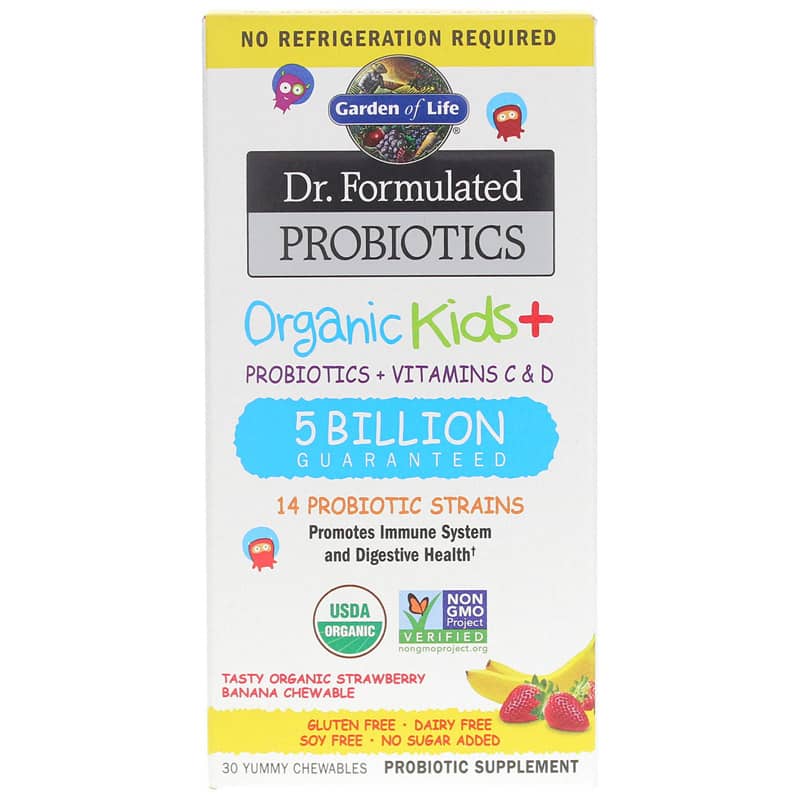 Garden of Life Dr. Formulated Probiotics Kids+ Shelf-Stable Strawberry Banana 30 Chewables