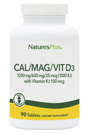 Natures Plus - Cal/Mag/Vit D3 1200 Mg/600 Mg/25 mcg with Vitamin K2 100 mcg - 90 Tablets