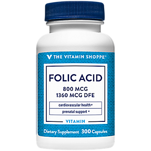 Folic Acid - Prenatal & Cardiovascular Support - 800 MCG (300 Capsules)