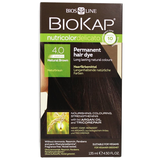 BioKap - Nutricolor Delicato Permanent Rapid Hair Dye 4.0 Natural Brown - 4.5 fl. oz.