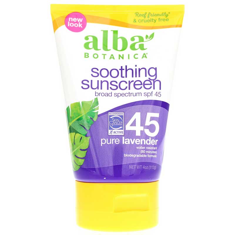 Alba Botanica Soothing Sunscreen Lavender Spf45 4 Oz