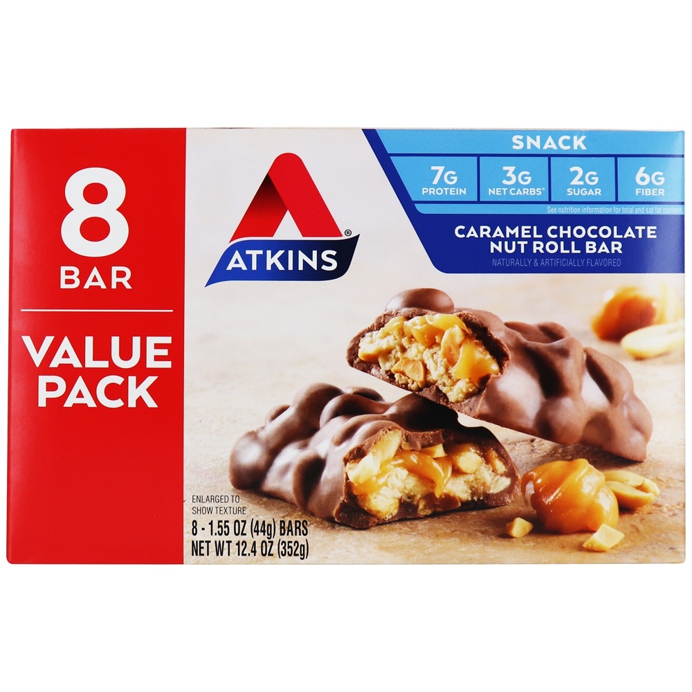 Atkins - Snack Bars Box Value Pack Caramel Chocolate Nut Roll - 8 Bars