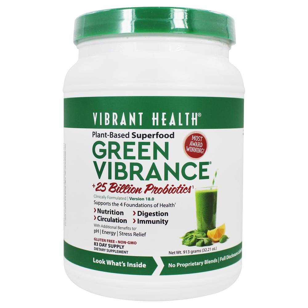 Vibrant Health - Green Vibrance Version 18.0 Plant-Based Superfood 25 Billion CFU - 32.21 oz.